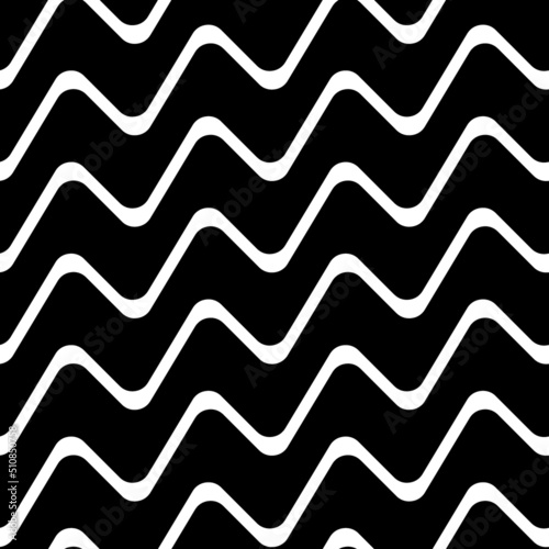 Zigzag lines seamless pattern. Angled jagged stripes ornament. Linear waves motif. Diagonal curves print. Striped background. Tilted broken line shapes wallpaper. Slanted wavy stripe figures. Vector.