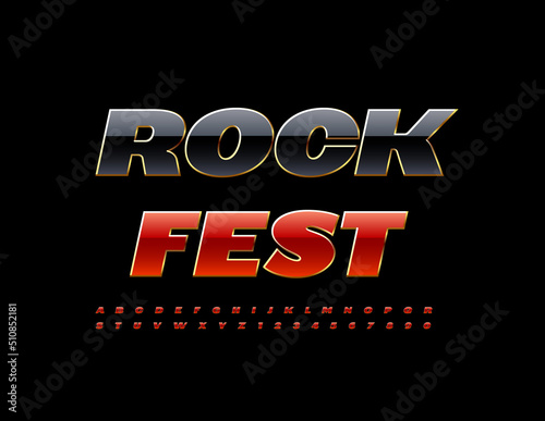 Vector bright logo Rock Fest. Stylish Red. Trendy Alphabet Letters and Numbers set