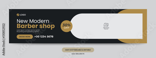 Modern barber shop social media cover photo template. beauty salon web banner template