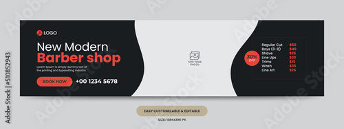 Modern barber shop social media cover photo template. beauty salon web banner template