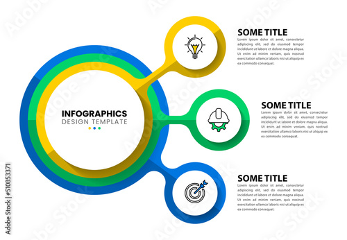 Infographic template. 3 connected colored circles with icons