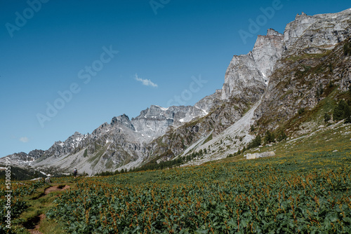Panorama verso il bivacco Combi e Lanza, Alpi Lepontine, Devero, Piemonte, Italia. Alpe Buscagna. Helsenhorn.