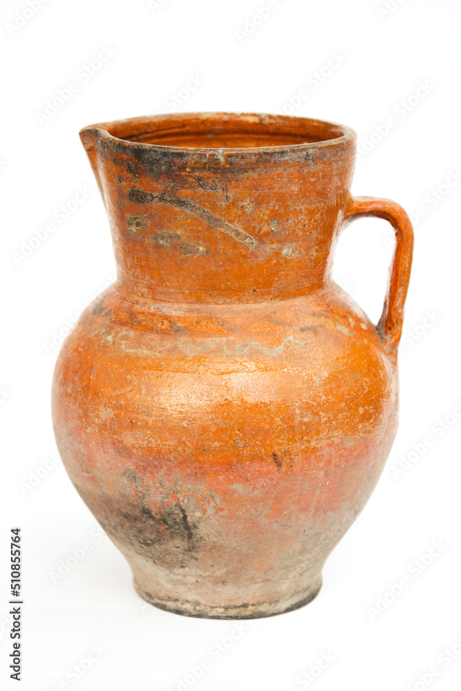 Still life of ancient style vase, retro jar, traditional ukrainian handmade potter