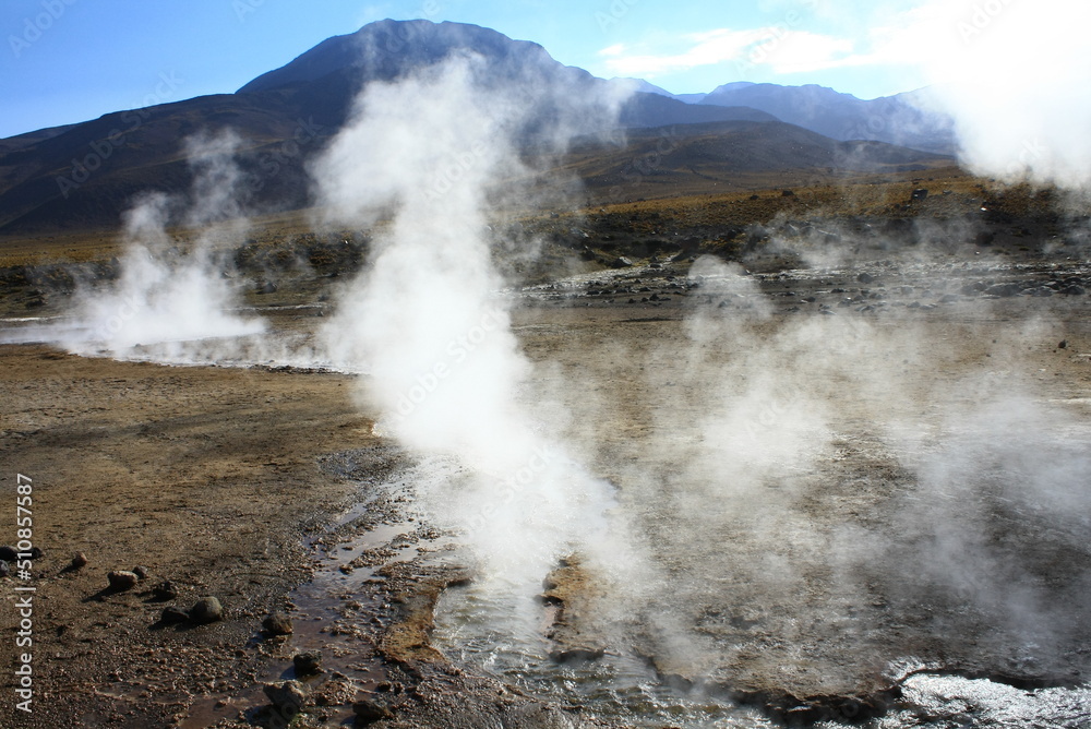 El Tatio hot springs (geisers del tatio), located in Atacama region, in Chile. 