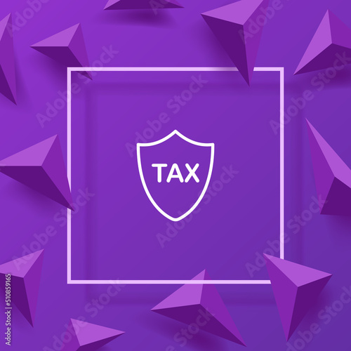 Shield with Tax line icon. Protection, calendar, expenses, salary, bomb, bag, discount, cashback, umbrella, income. Money concept. Vector line icon for Business and Advertising