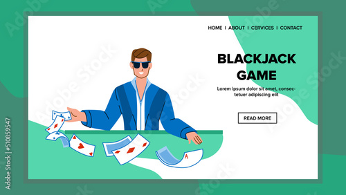 blackjack game vector. casino poker, player table, croupier blackjack game character. people flat cartoon illustration