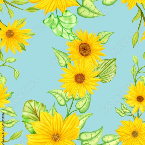 Yellow sunflowers seamless pattern