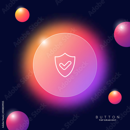 Shield with tick line icon. Success, security, protection, protection, vindication, password, twofactor authentication. Defense concept. Glassmorphism style. Vector line icon for Business