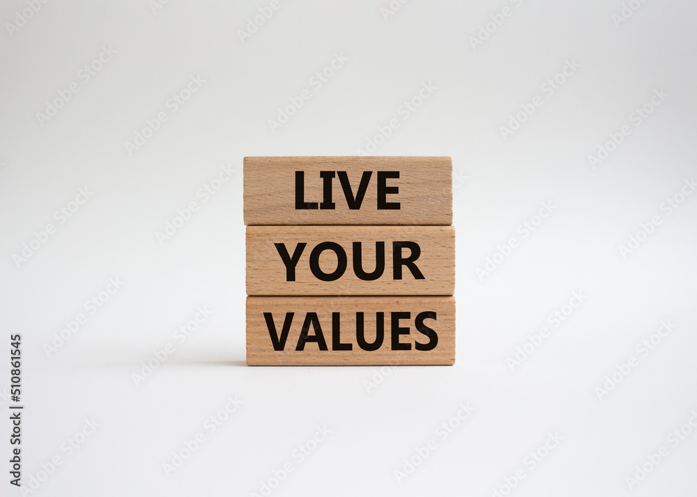 Live your values symbol. Concept words 'Live your values' on wooden blocks. Beautiful white background. Business and Live your values concept. Copy space. Live your values symbol. Concept words 'Live your values' on wooden blocks. Beautiful white background. Business and Live your values concept. Copy space.