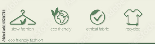 sustainable textile, slow fashion icon and symbol. concept of recycling, hand made, slow fashion, fair trade, responsible ethical manufacturing, eco friendly fabric of clothing