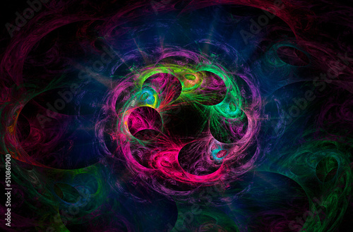 Wallpaper Mural Abstract fractal background with cosmic glow. Cosmic rainbow colored flowers.  Horizontal banner. Used for design and creativity, for screensavers. Torontodigital.ca