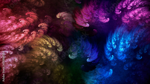 Abstract multicolored beautiful fractal background in the form of clouds and feathers and is suitable for use in projects of imagination, creativity and design.