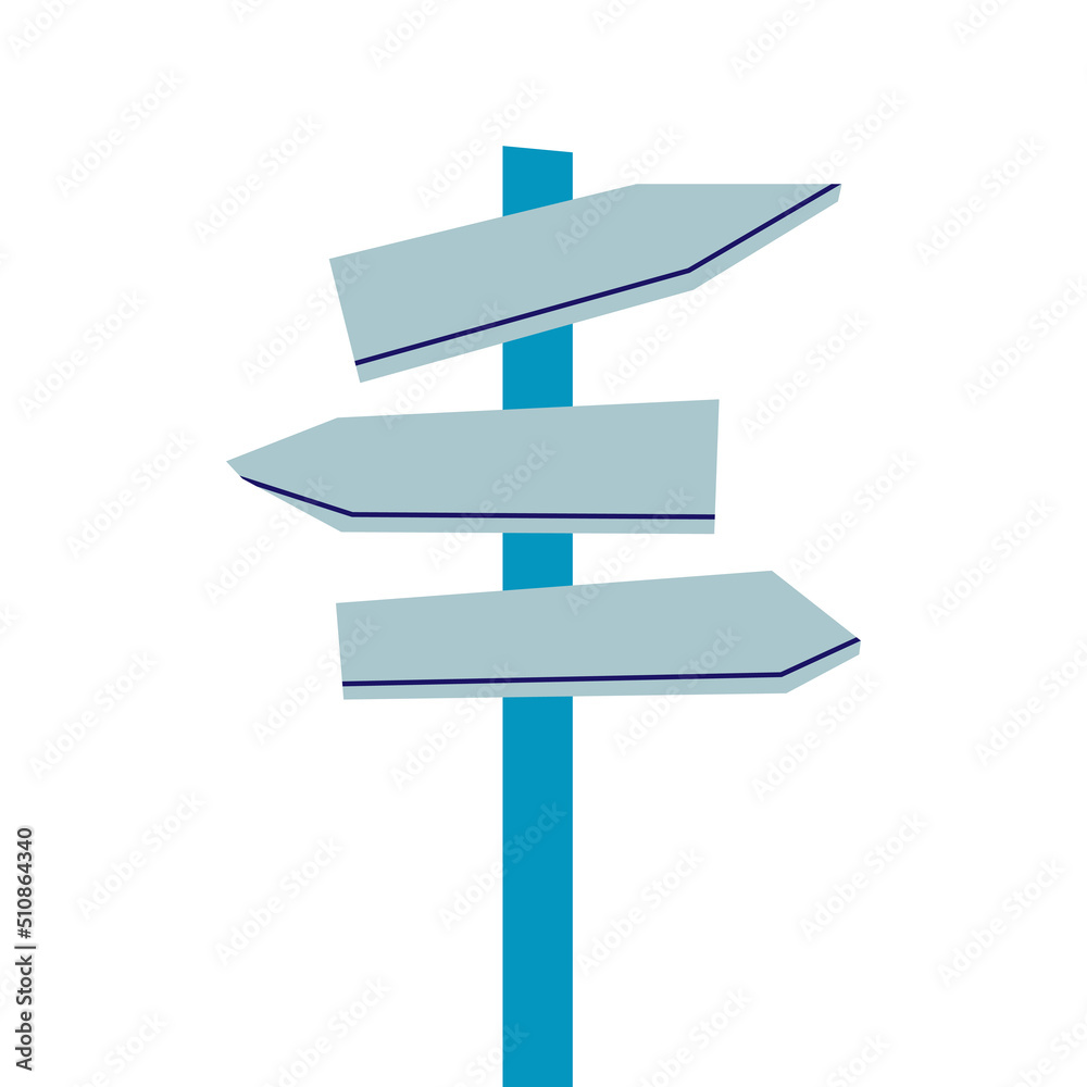 Flat wayfinding signage. Road sign, three arrows or fork. Mocap for your text. Vector isolated on white background EPS 10. Flat wayfinding signage. Road sign, three arrows or fork. Mocap for your text. Vector isolated on white background EPS 10.
