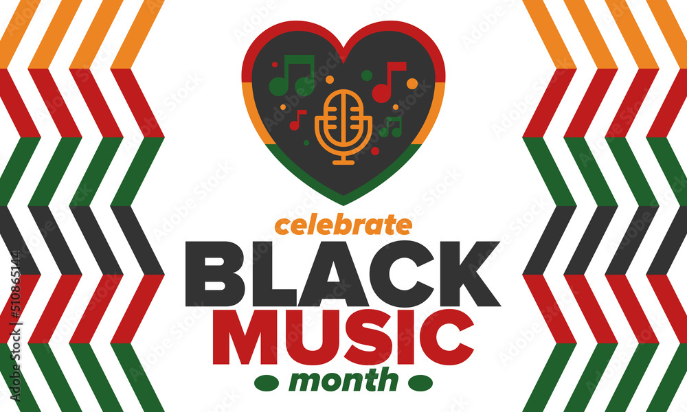 Black Music Month in June. African-American Music Appreciation Month. Celebrated annual in United States. Music concept. Poster, card, banner and background. Vector illustration Black Music Month in June. African-American Music Appreciation Month. Celebrated annual in United States. Music concept. Poster, card, banner and background. Vector illustration