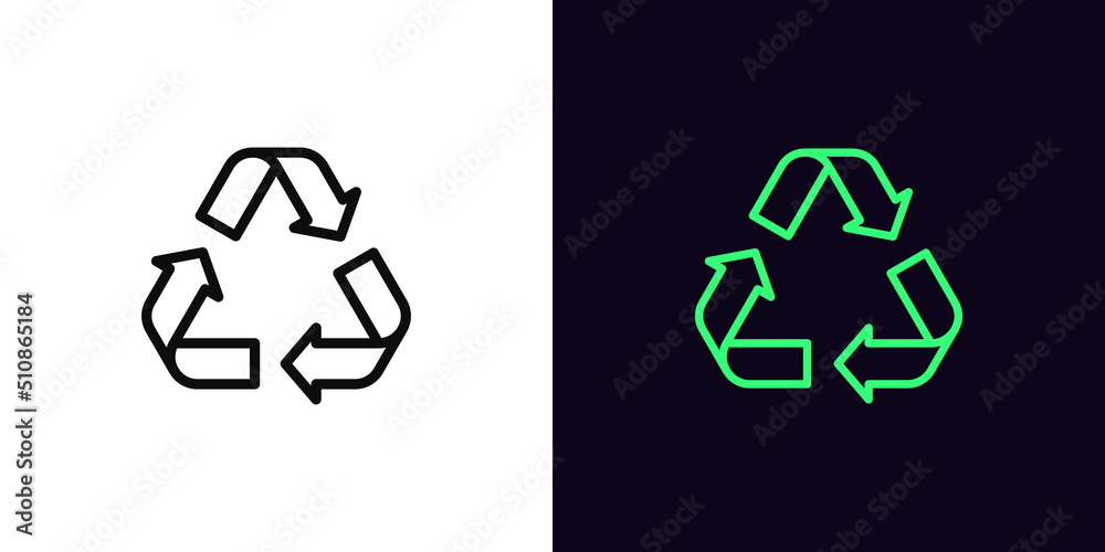 Outline recycling icon, with editable stroke. Recycling triangle sign with arrows, recyclable resource pictogram. Recycle waste Outline recycling icon, with editable stroke. Recycling triangle sign with arrows, recyclable resource pictogram. Recycle waste