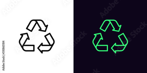 Outline recycling icon, with editable stroke. Recycling triangle sign with arrows, recyclable resource pictogram. Recycle waste