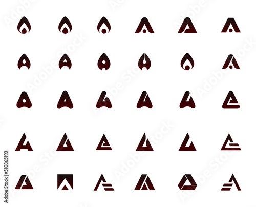 Many interpretations and variations of the letter A. Logo A. Symbol A. Letter A