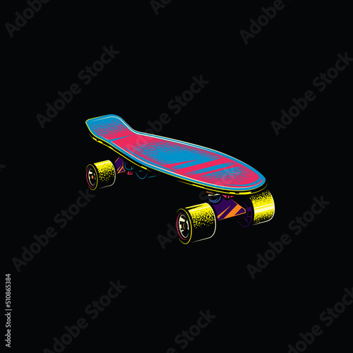 Vintage skateboard in neon style. Original vector illustration.