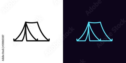 Outline camping tent icon, with editable stroke. Linear tent silhouette, camp pictogram. Camping shelter photo