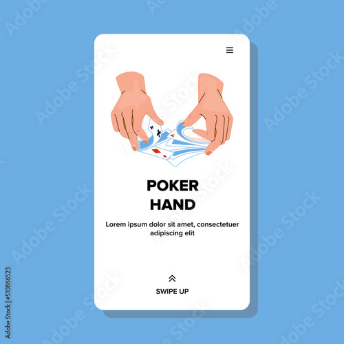 poker hand vector. casino royal card, online flush poker hand character. people flat cartoon illustration