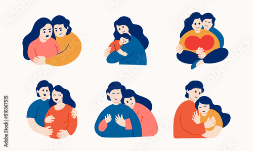 Collection of happy love couples and family. Diverse cute people cartoon in romantic relationships. lovers in Flat design vector illustration