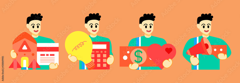 Set Business Concept illustrations. Collection of scenes with man taking part in business activities. Vector illustration Set Business Concept illustrations. Collection of scenes with man taking part in business activities. Vector illustration