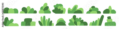 Shrub bush shrubbery tree simple abstract flat cartoon vector illustration. Set of garden green plant isolated on white background. Eco element, foliage silhouette, stylized ecology decorative object