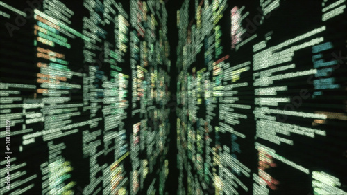 Obraz w ramie Computer script being typed endlessly on black background with blurred effect. Animation. Programming and creating new lines of hacker code, seamless loop.