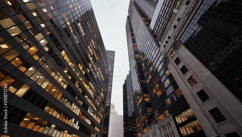 Looking Up Manhattan Skyscrappers With skies