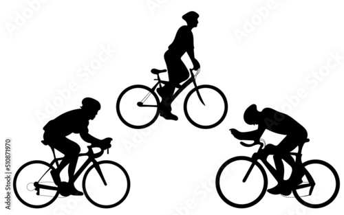 3 bike riders silhouettes. Cycling silhouette. Vector illustration