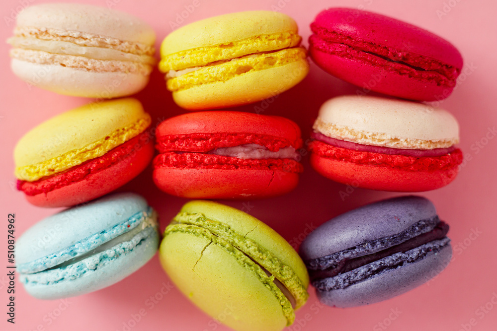 Colourful macaroons or macaron close up view, French dssert background Colourful macaroons or macaron close up view, French dssert background