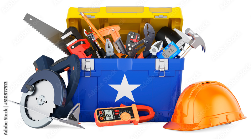 Somali flag painted on the toolbox. Service, repair and construction in Somalia, concept. 3D rendering Somali flag painted on the toolbox. Service, repair and construction in Somalia, concept. 3D rendering