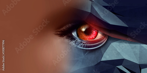 Fotografie AI risk and artificial intelligence technology as a human and machine concept wi
