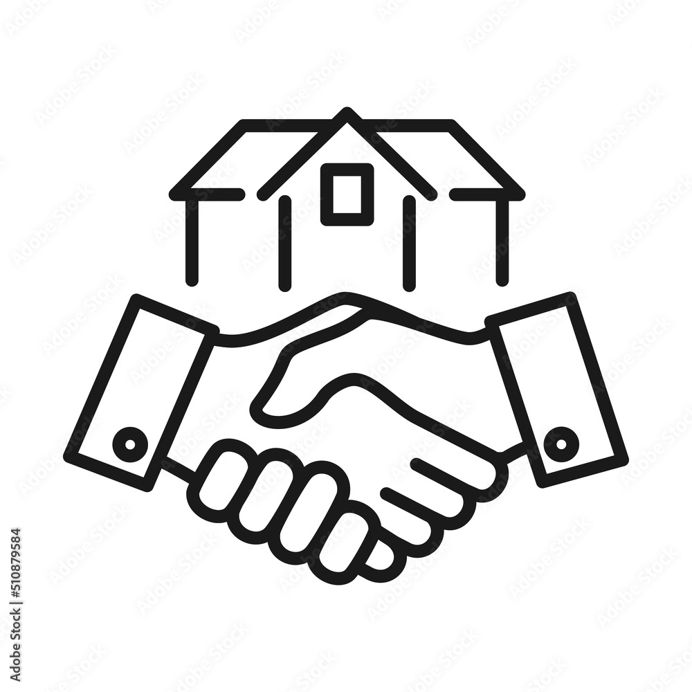Handshake House Logo Icon. Home deal, house property dealer Vector Handshake House Logo Icon. Home deal, house property dealer Vector