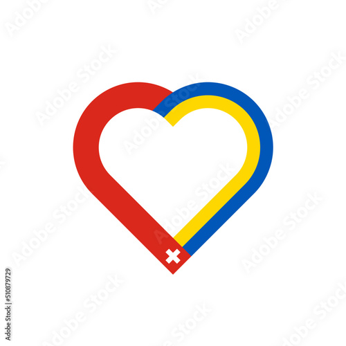 friendship concept. heart ribbon icon of swiss and ukrainian flags. vector illustration isolated on white background