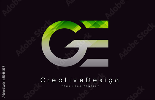 GE Letter Logo Design. Green Texture Creative Icon Modern Letters Vector Logo.