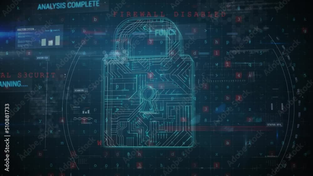 Animation of data processing and padlock on blue background Animation of data processing and padlock on blue background
