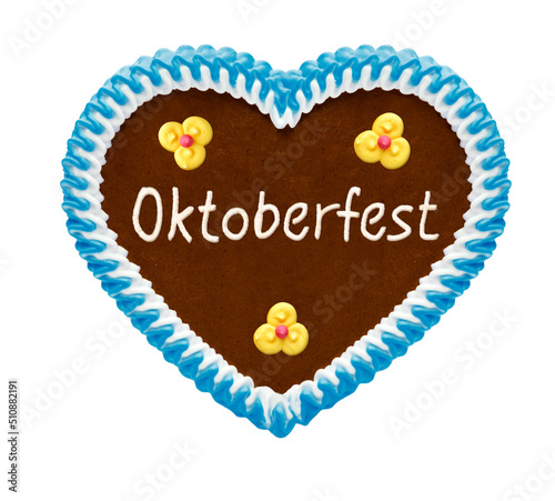 Lebkuchenherz "Oktoberfest 2022" isoliert auf weissem Hintergrund