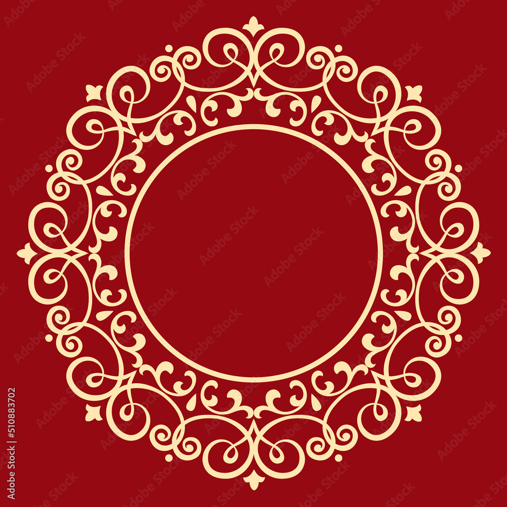 Decorative frame Elegant vector element for design in Eastern style, place for text. Floral golden and red border. Lace illustration for invitations and greeting cards Decorative frame Elegant vector element for design in Eastern style, place for text. Floral golden and red border. Lace illustration for invitations and greeting cards