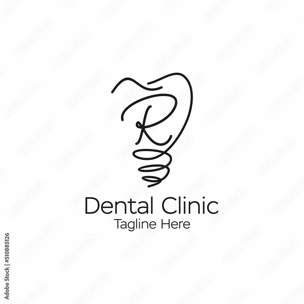 line art letter R tooth implant logo design line art letter R tooth implant logo design