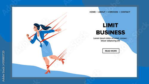 Limit Business Problem Feel Businesswoman Vector. Limit Business And Earning Money, Young Woman Occupation And Career. Character Lady Challenge And Motivation Web Flat Cartoon Illustration