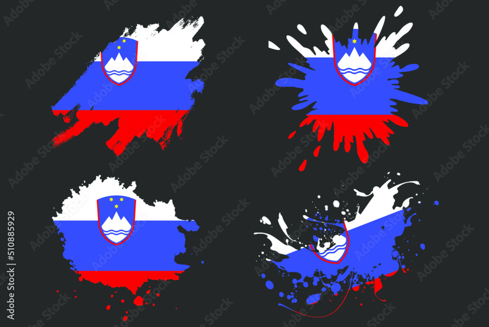 Slovenia flag brush splash vector set, country logo asset, paint grunge ...