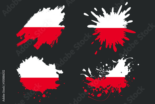 Poland flag brush splash vector set, country logo asset, paint grunge illustration concept, Poland flag brush stroke grunge effect, water splash mask, creative country flag logo idea