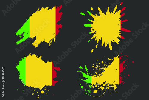 Mali flag brush splash vector set, country logo asset, paint grunge illustration concept, Mali flag brush stroke grunge effect, water splash mask, creative country flag logo idea