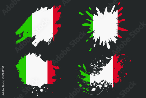 Italy flag brush splash vector set, country logo asset, paint grunge illustration concept, Italy flag brush stroke grunge effect, water splash mask, creative country flag logo idea