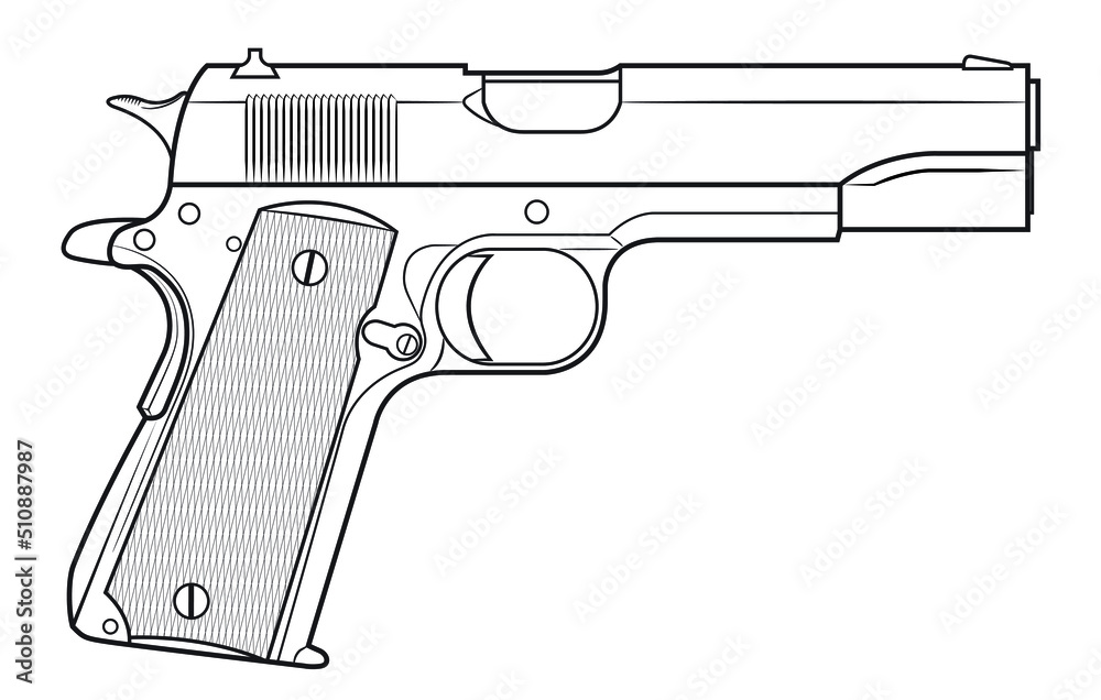 Vector illustration of the Colt 1911 automatic pistol - obrazy, fototapety, plakaty 