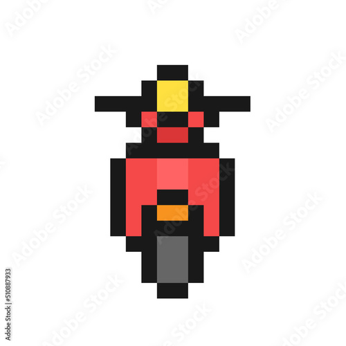 Motorcycle or scooter icon in pixel art design isolated on white background, vector sign symbol