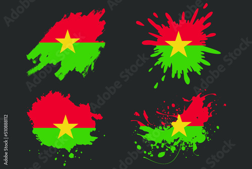 Burkina Faso flag brush splash vector set  country logo asset  paint grunge illustration concept  Burkina Faso flag brush stroke grunge effect  water splash mask  creative country flag logo idea