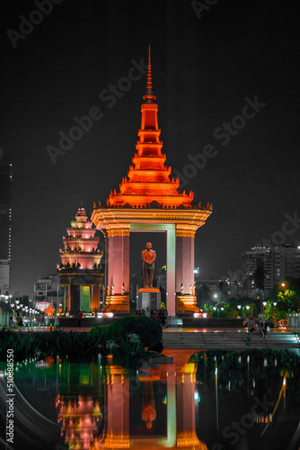 King of Cambodia Place in Phnom Penh at night.