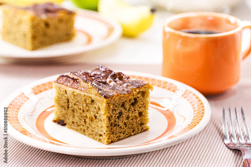 homemade banana bread or cake, traditional Brazilian afternoon coffee dessert homemade banana bread or cake, traditional Brazilian afternoon coffee dessert